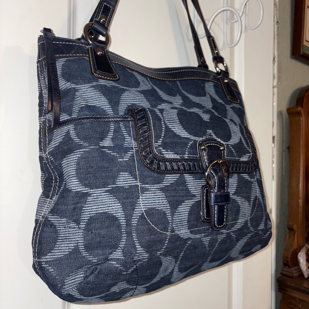 Coach Poppy Denim Signature Tote Large Blue Y2K Shoulder Bag 18993 - Picture 4 of 14